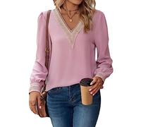 aqxreight Camicetta con Rifiniture in Pizzo Guipure Camicia a Maniche Lunghe Aderente Casual a Blocchi di Colore per Donna Lady Girl Bianca XXL Aggiungi il Tuo Stile e Adotta il Design della (XXL)