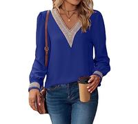 aqxreight Camicetta con Rifiniture in Pizzo Guipure Camicia a Maniche Lunghe Aderente Casual a Blocchi di Colore per Donna Lady Girl Bianca XXL Aggiungi il Tuo Stile e Adotta il Design della (XL)