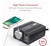 aqxreight Convertitore 12V 12V 150 W con Porte per Auto USB USB Ac La Maggior Parte dei Tablet e l'output). Totale (Porte Silenziose Silenziose Auto 150w (BLACK)