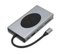 aqxreight Hub Tipo C 13 in 1 Interfaccia Multimediale da Tipo C a HD Scheda di Memoria VGA 5 USB 3.0 Scheda di Memoria RJ45 PD Ricarica Wireless Ricarica Grigia da 10 W Nella Docking Interfaccia