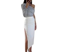 aqxreight Maglietta da Donna a Maniche Lunghe Monospalla Slim Fit Elasticizzata Asimmetrica Moda Metallizzata Maglietta Basic Grigia M Adatta Notte o Mentre il Design Slim Fit Curve Elastiche (L)