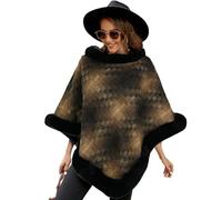 aqxreight Mantella con Scialle a Collo Rotondo, Calda, con Cuciture in Peluche, a Quadri, Lavorata a Maglia, per le Donne, per la Vita Quotidiana, Kaki F, Adorabile Modifica Dolce e Snella, (F)