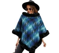 aqxreight Mantella con Scialle a Collo Rotondo, Calda, con Cuciture in Peluche, a Quadri, Lavorata a Maglia, per le Donne, per la Vita Quotidiana, Kaki F, Adorabile Modifica Dolce e Snella, (F)