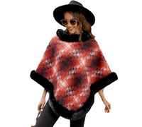 aqxreight Mantella con Scialle a Collo Rotondo, Calda, con Cuciture in Peluche, a Quadri, Lavorata a Maglia, per le Donne, per la Vita Quotidiana, Kaki F, Adorabile Modifica Dolce e Snella, (F)