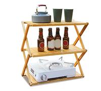aqxreight Piegabile Rack in Legno Bamboo Portatile Cuscinetto Forte Capacità Pieghevole in Legno PER PICNIC OUTDOOR POCIMINA A 3 Strati Piegatura: lo Scaffale in A Portata di Pieghevole A Portata di
