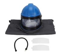 aqxreight Set Cappuccio per Sabbiatura Casco per Sabbiatura Alimentato Ad Aria con Lenti e Protezione per le Spalle Blu Grigio