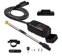 aqxreight Usb per Moto con Voltmetro e Interruttore On/off, Doppia Porta 30 W Pd e 18 W Usb A Qc3.0 Ricarica Rapida, Cablaggio Sae to Terminal per Motocicli 12 V 24 V, ATV, Powersport (rosso)