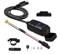 aqxreight Usb per Moto con Voltmetro e Interruttore On/off, Doppia Porta 30 W Pd e 18 W Usb A Qc3.0 Ricarica Rapida, Cablaggio Sae to Terminal per Motocicli 12 V 24 V, ATV, Powersport (BLUE)