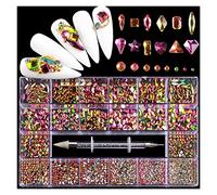 Aqxyedc 1 scatola di 2800 lussuoso kit decorazione di strass for nail art kit 3d in lega glamour unghie diamantato con unghie cristallina mista con 1 penna wanglan(Color:Rainbow)