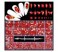 Aqxyedc 1 scatola di 2800 lussuoso kit decorazione di strass for nail art kit 3d in lega glamour unghie diamantato con unghie cristallina mista con 1 penna wanglan(Color:Red)