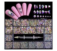Aqxyedc 1 scatola di 2800 lussuoso kit decorazione di strass for nail art kit 3d in lega glamour unghie diamantato con unghie cristallina mista con 1 penna wanglan(Color:AB)