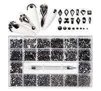 Aqxyedc 1 scatola di 2800 lussuoso kit decorazione di strass for nail art kit 3d in lega glamour unghie diamantato con unghie cristallina mista con 1 penna wanglan(Color:Mine black)