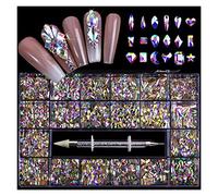 Aqxyedc 1 scatola di 2800 lussuoso kit decorazione di strass for nail art kit 3d in lega glamour unghie diamantato con unghie cristallina mista con 1 penna wanglan(Color:AB-500pcs)