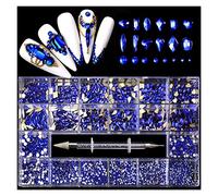 Aqxyedc 1 scatola di 2800 lussuoso kit decorazione di strass for nail art kit 3d in lega glamour unghie diamantato con unghie cristallina mista con 1 penna wanglan(Color:Blu)