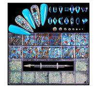 Aqxyedc 1 scatola di 2800 lussuoso kit decorazione di strass for nail art kit 3d in lega glamour unghie diamantato con unghie cristallina mista con 1 penna wanglan(Color:Aurora AB)
