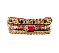 Aqxyedc Bracciale da Donna con 3 Fili di sedimenti Quadrati Rossi, Pietre Naturali, Avvolgente e Perline wanglan(Red)