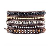 Aqxyedc Bracciale Rigido con Perline, 5 Fili, Pietre Naturali, Perline Metalliche, Braccialetto Avvolgente in Pelle, Coppia Punk wanglan(Woman Size)
