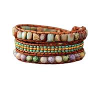 Aqxyedc Braccialetti avvolgenti in Pelle multifilo Bracciale con Perline in Pietra Naturale Ragazze Bohémien wanglan