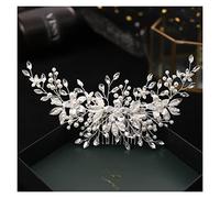 Aqxyedc Gioielli da sposa Pettine for capelli con fiore d'argento Ornamenti di perle Copricapo da sposa in cristallo fatto a mano Accessori classici da damigella d'onore wanglan