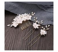 Aqxyedc Gold Color Flowers Rhinestone Pearl Capelli pettini con forcelle set copricapo Accessori for capelli da sposa Capelli da sposa regalo dei gioielli wanglan