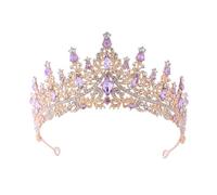 Aqxyedc VNJUGF Luccicante Cristallo Nero Prom Queen Corone e diademi Fascia Barocco Diadema Nuziale for Le Donne Ragazze Gioielli for Capelli da Sposa wanglan(Gold Purple)