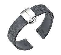 Aqxypas Cinturino for orologio in gomma Fluoro da 20 mm a 22 mm con fibbia a farfalla, a sgancio rapido, universale, sostituibile, for uomo e donna.(Grey silver,20mm)