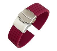 Aqxypas Cinturino sportivo in silicone 18/20/22/24mm fibbia pieghevole universale in gomma impermeabile da uomo cinturino di ricambio accessori for orologi(Wine red silver,24mm)