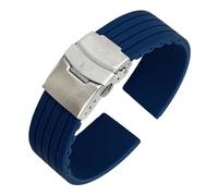 Aqxypas Cinturino sportivo in silicone 18/20/22/24mm fibbia pieghevole universale in gomma impermeabile da uomo cinturino di ricambio accessori for orologi(Dark blue silver,22mm)