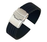 Aqxypas Cinturino sportivo in silicone 18/20/22/24mm fibbia pieghevole universale in gomma impermeabile da uomo cinturino di ricambio accessori for orologi(Black silver,24mm)