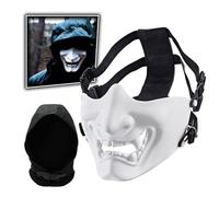 AQzxdc Maschere tattiche da softair a mezza faccia, con cappello Baraq, maschere da demone malvagio Oni, maschere protettive da softair for giochi di guerra CS, feste di Halloween(White)