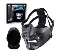 AQzxdc Maschere tattiche da softair a mezza faccia, con cappello Baraq, maschere da demone malvagio Oni, maschere protettive da softair for giochi di guerra CS, feste di Halloween(Black)