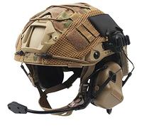 AQzxdc Set Casco Veloce, Equipaggiamento Protettivo in Stile Militare con Auricolare Tattico e Copertura per Casco, per La Caccia All'aperto di Paintball Airsoft,Beige,M