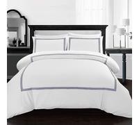 AR Ware - Set copripiumino per letto matrimoniale, 3 pezzi, lussuoso set copripiumino in microfibra con 2 federe, non si stira, qualità alberghiera (bianco/blu navy)