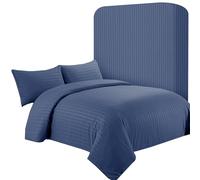 AR Ware Set Copripiumino Super King in Raso a Righe - 4 Pezzi Blu Scuro Morbido, Set di Biancheria da Letto in Stile Hotel con 2 Fodere per Cuscini e 1 Lenzuolo con Angoli