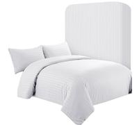 AR Ware Set copripiumino super king size a righe satinate, 4 pezzi, bianco, morbido, stile hotel, con 2 federe e 1 lenzuolo con angoli