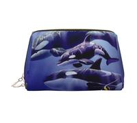 Ara e tucano appollaiarsi delle foreste pluviali americane borsa per il trucco stampata per le donne borsa per il trucco in pelle portatile borsa da viaggio con cerniera dorata borse, Balene assassino