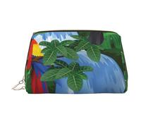 Ara e tucano appollaiarsi delle foreste pluviali americane borsa per il trucco stampata per le donne borsa per il trucco in pelle portatile borsa da viaggio con cerniera dorata borse, Ara e Tucano