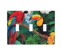 Ara e tucano appollaiato di foreste pluviali tropicali stampe piastra da parete decorazione tripla interruttore interruttore pannello, decorativo 3-Gang interruttore piastra di uscita copertura