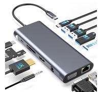 ARA INDIA 12 in 1 USB C Docking Station con 4K @60Hz HDMI, USB C 100W PD, Gigabit Ethernet, 3* USB A, 1* USB A, 1* USB C, VGA, USB C Port, 3.5mm Audio, SD/TF Card Slot- per MacBook, laptop, iPad Pro.