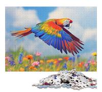 Ara scarlatta in volo sui fiori - Puzzle rettangolari con foto della natura per adulti e puzzle in legno per decorazioni per la famiglia, 1000 pezzi (75x50 cm)
