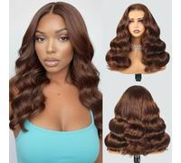 Arabella Parrucche pronte all'uso, 5 x 6, senza colla, capelli umani con densità 230%, parrucca frontale in pizzo 12A, capelli umani pre-tagliati pre-pizzicati con nodi sbiancati 4# parrucca ondulata