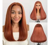Arabella Parrucche pronte all'uso, senza colla, capelli umani, con pizzo frontale, densità 230%, 100% capelli umani, pre-tagliati, con nodi sbiancati pre-pizzicati (45,7 cm, parrucca dritta 15,7 x