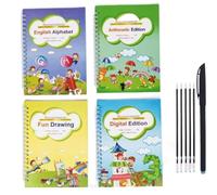 Arabic Magic Practice Copybook 4 Pack riutilizzabile scanalato scrittura a | Carta scanalata, inchiostro Magic Pen Auto-Fade, lettere arabe/numeri/matematica/disegno, ricariche per penna incluse