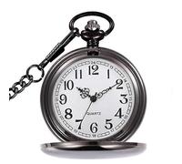 (Arabo nero) Orologio da tasca Steampunk liscio unico da uomo con catena da ciondola e orologi al quarzo