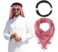 Arabo Shemagh Musulmano Keffiyeh Capo Wrap Sciarpa Arabo Tattico Deserto Copricapo con Corda Aqel Accessori Costume di Halloween, Rosso scuro, taglia unica