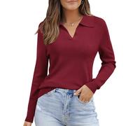 Arach&Cloz Polo da Donna Autunno Inverno in Morbido Misto Lana Maniche Lunghe(Dark Red, XL)