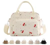 Arae Borsa termica per il pranzo da donna, da uomo, grande, riutilizzabile, impermeabile, con tracolla rimovibile, 5 tasche per lavoro, colore: ciliegia beige