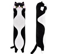 Aragallant Cuscino Gatto Lungo, Peluche Cuscino Lungo, Cuscino Peluche Gatto Morbido adatto ai bambini a partire dai 3 anni, Regali di Natale e compleanno per bambini (Nero, 50CM)