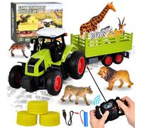 Aragallant RC Trattore Telecomandato per Bambini Con Rimorchio Animale Pagliaio, Radiocomandato Giocattoli Agricoltura Playset 3-8 Anni