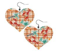 Aragosta con orecchini in pelle a forma di cuore a quadri arancioni Orecchini pendenti semplici da donna per lei